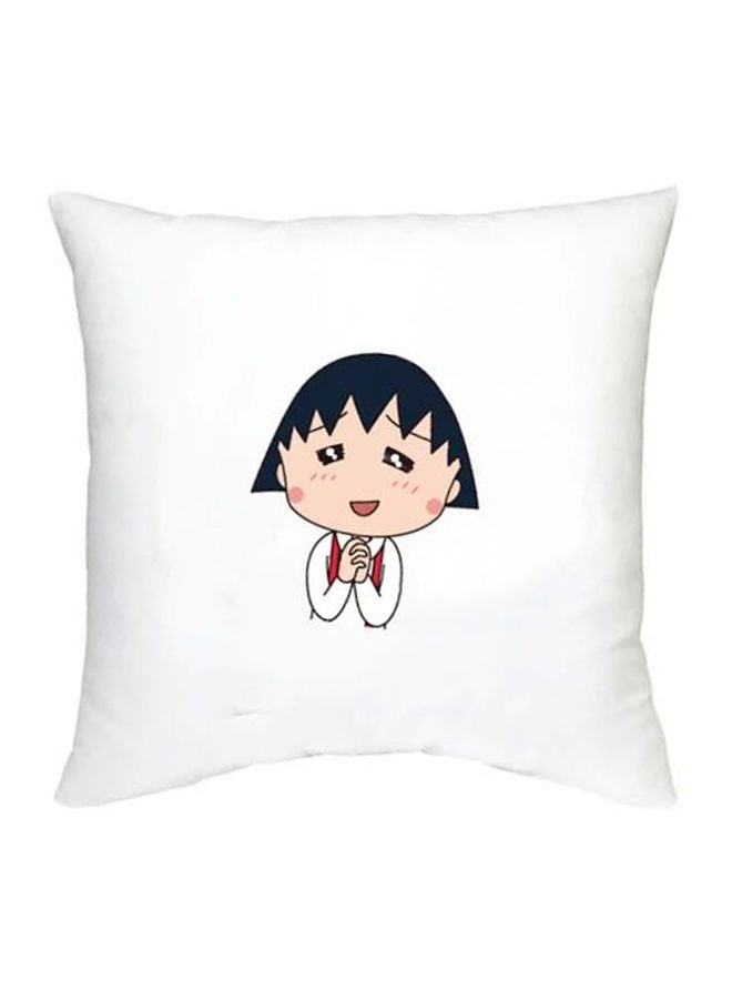 Chibi Maruko Chan Character Printed Decorative Pillow White/Beige/Blue 16x16inch