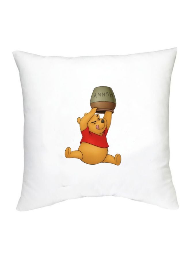 Winnie The Pooh Character Printed Decorative Pillow White/Yellow/Red 16x16inch