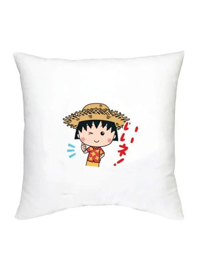 Chibi Maruko Chan Character Printed Decorative Pillow White/Beige/Red 16x16inch