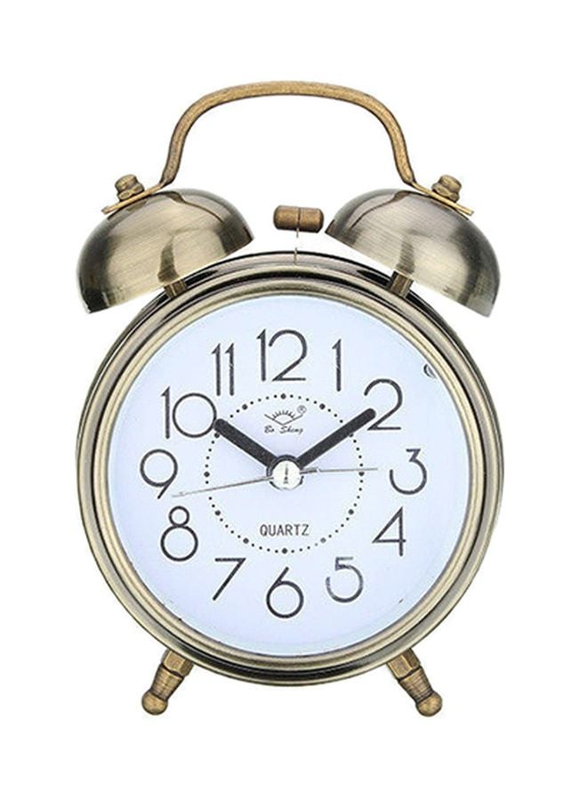 Double Bells Bedside Alarm Clock Gold/White/Black 8x4.5x12cm - Image 1