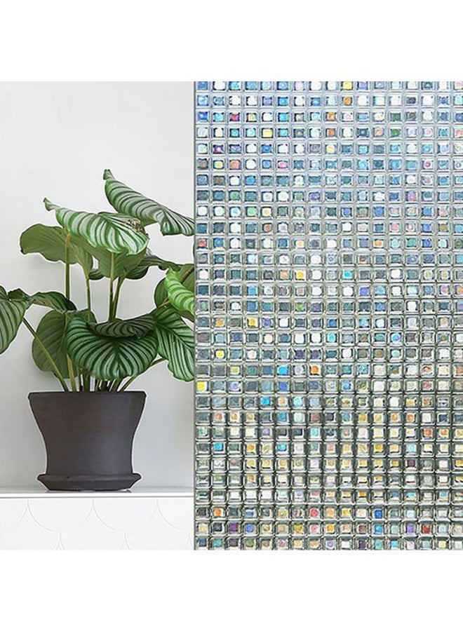Mosaic Square Stained Glass Pattern Window Film Silver/Blue/Yellow 45x100cm - Image 2
