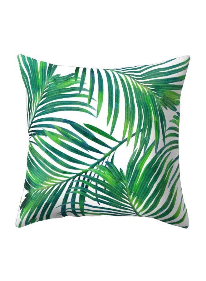 Leaf Printed Cushion Cover Green/White 45x45cm