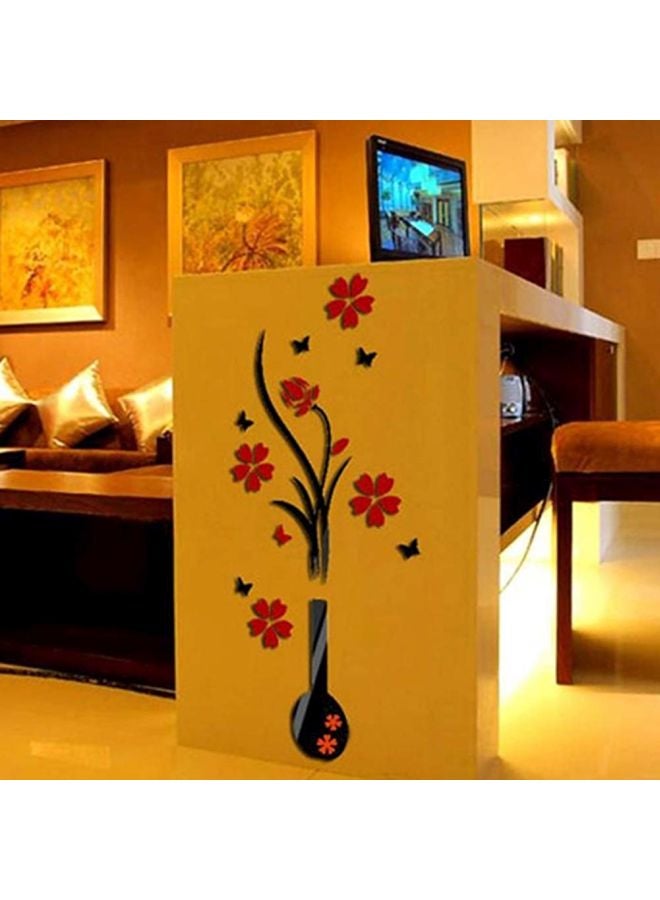 ملصق جداري بتصميم مزهرية زهور ثلاثية الأبعاد أسود/أحمر 120x40سم - Image 5