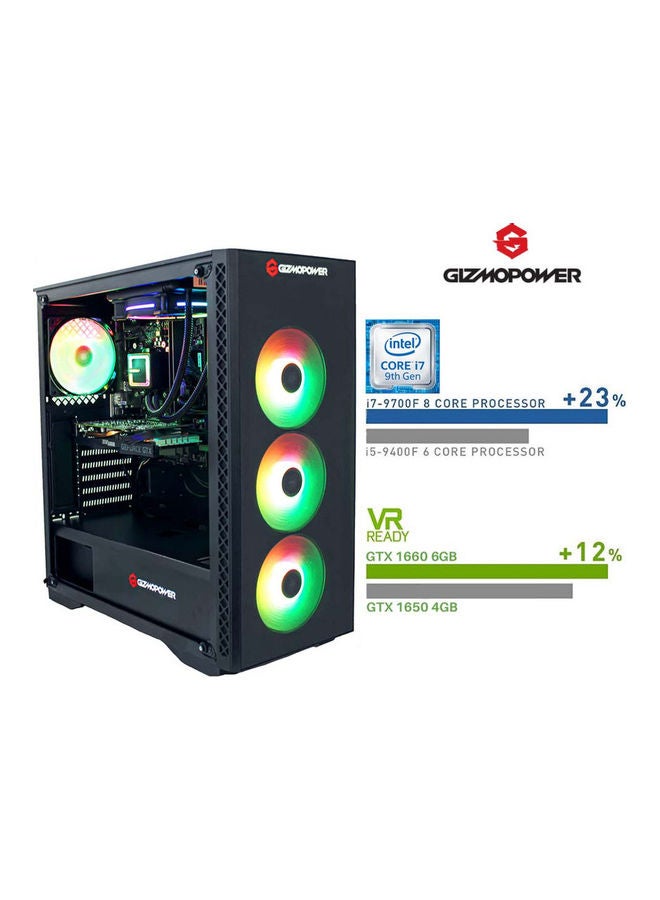 جهاز كمبيوتر جيمنج تاور للألعاب مزود بمعالج كور i7/ ذاكرة رام 16 جيجابايت/محرك أقراص صلبة HDD سعة 1 تيرابايت+محرك أقراص صلبة Hybrid SSD سعة 256 جيجابايت/بطاقة رسوم إنفيديا جيفورس GTX 1650 سعة 6 جيجابايت مع كيبورد وماوس أسود