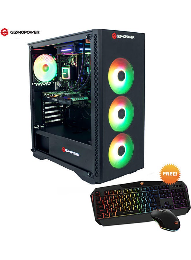 جهاز كمبيوتر جيمنج تاور للألعاب مزود بمعالج كور i7/ ذاكرة رام 16 جيجابايت/محرك أقراص صلبة HDD سعة 1 تيرابايت+محرك أقراص صلبة Hybrid SSD سعة 256 جيجابايت/بطاقة رسوم إنفيديا جيفورس GTX 1650 سعة 6 جيجابايت مع كيبورد وماوس أسود