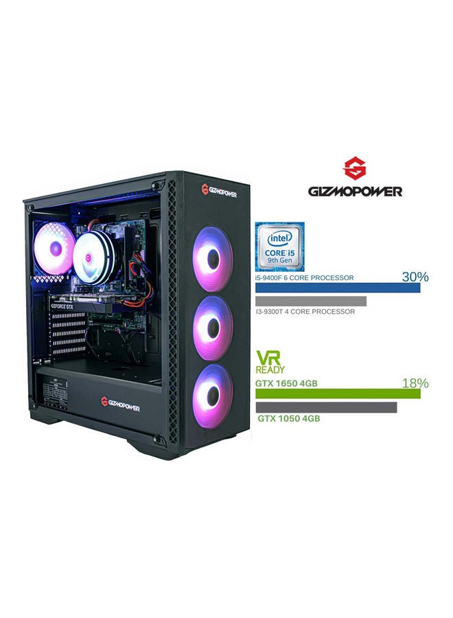 GIZMOPOWER Gaming Tower PC With Core i5 Processor/32GB RAM/1TB HDD+256GB SSD Hybrid Drive/4GB NVIDIA GeForce GTX 1650 Graphics Card With Keyboard And Mouse Black  - Image 3