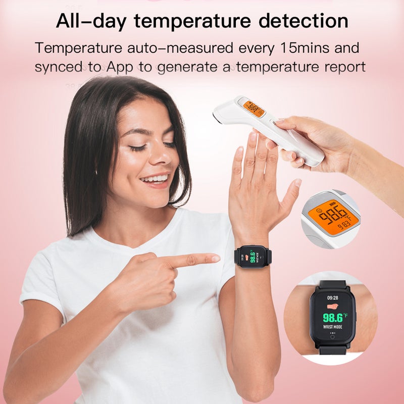 Sport Band Forehead Wrist Thermometer Fitness Tracker Bracelet Smart Watch Black  - Image 2