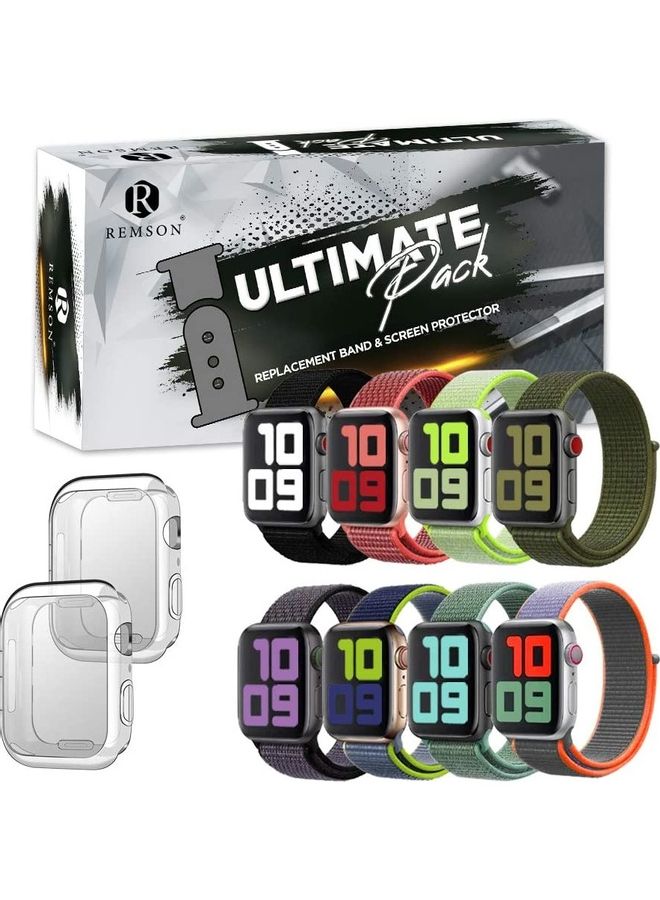 Remson Pack Of 10 Replacement Band And Screen Protector For Apple iWatch 6/SE 44mm Multicolour