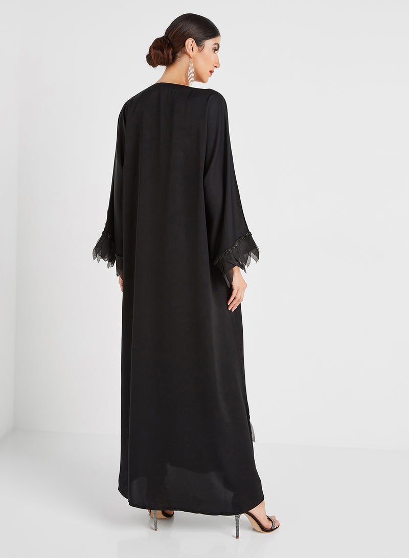 Leaf Trim Abaya Leaf Black