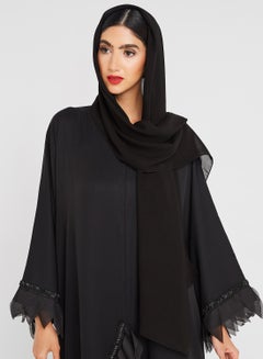 حياة عباية بأطراف بتصميم أوراق أسود بنمط أوراق شجر  - Image 3