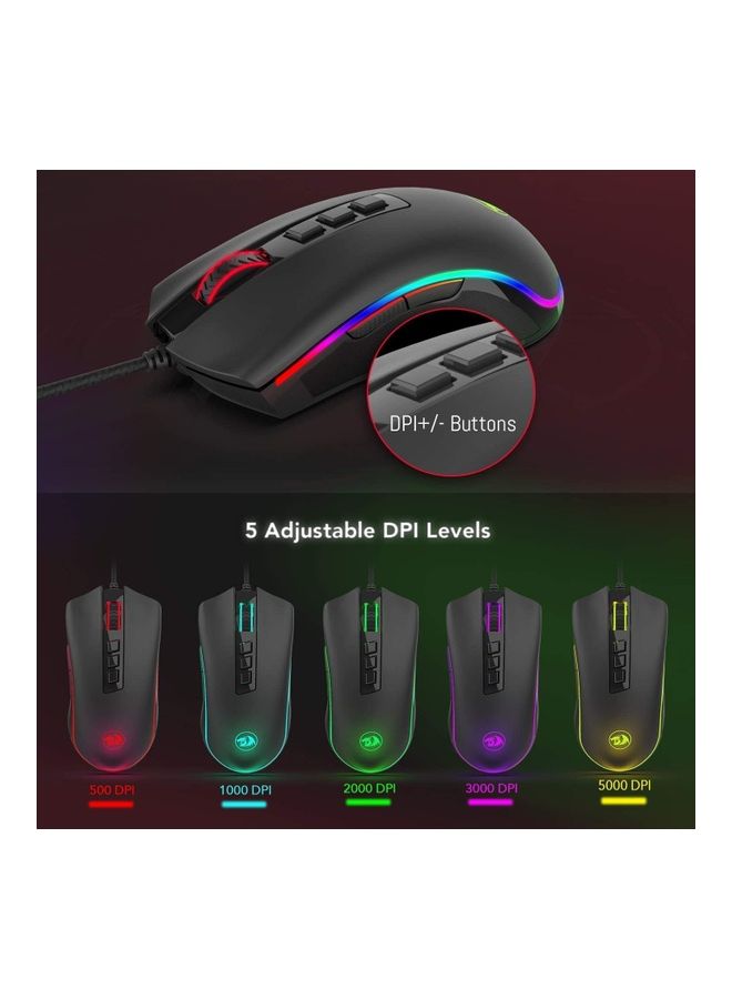 M711 Cobra Gaming Mouse with 16.8 Million RGB Color Backlit, 12,400 DPI Adjustable, Comfortable Grip, 8 Programmable Buttons, Black