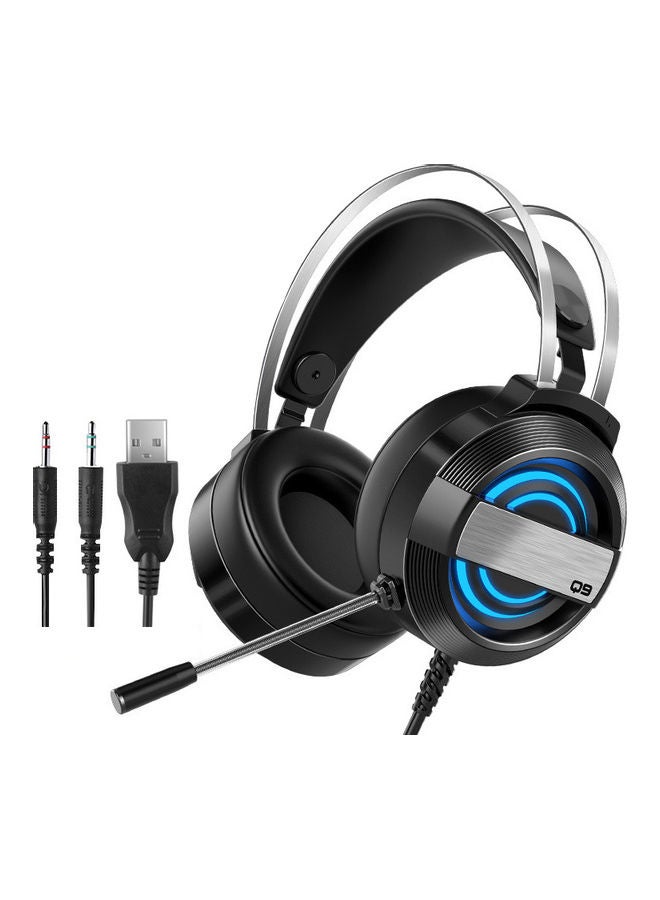 Q9 Gaming Headset Wired Gaming Headset with 360° Noise Reduction Microphone Colorful Breathing Light Headphone 3.5mm+USB Black - Image 1