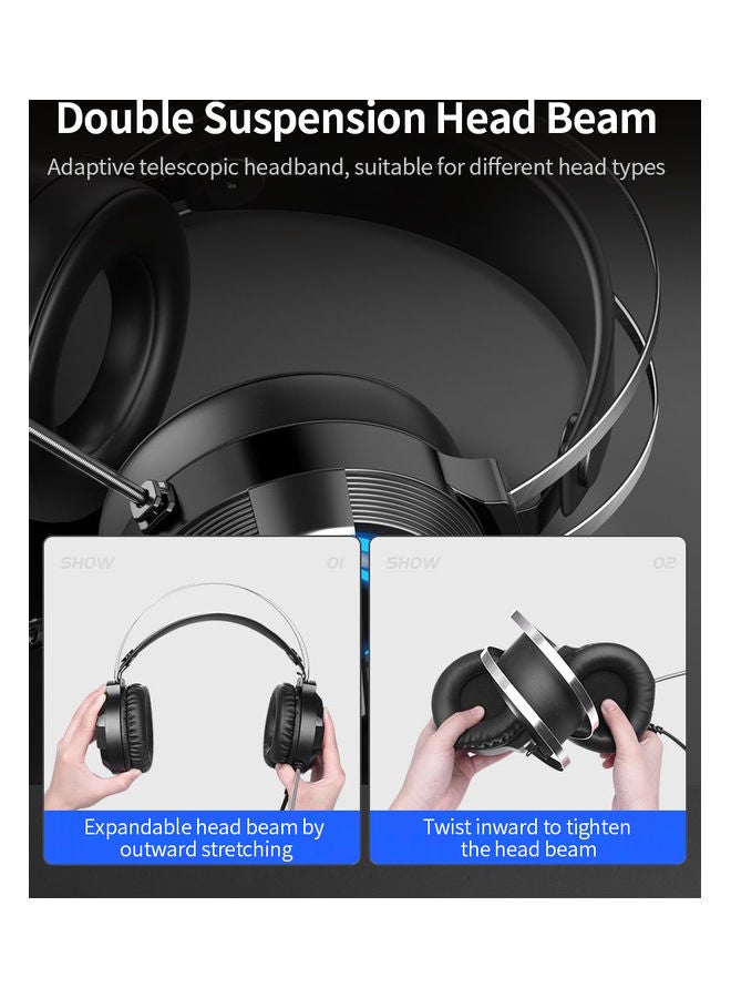 Q9 Gaming Headset Wired Gaming Headset with 360° Noise Reduction Microphone Colorful Breathing Light Headphone 3.5mm+USB Black - Image 5