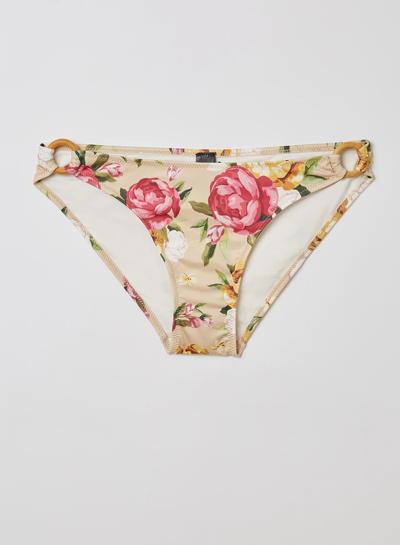 trendyol Floral Patterned Ring Detailed Bikini Bottom Beige