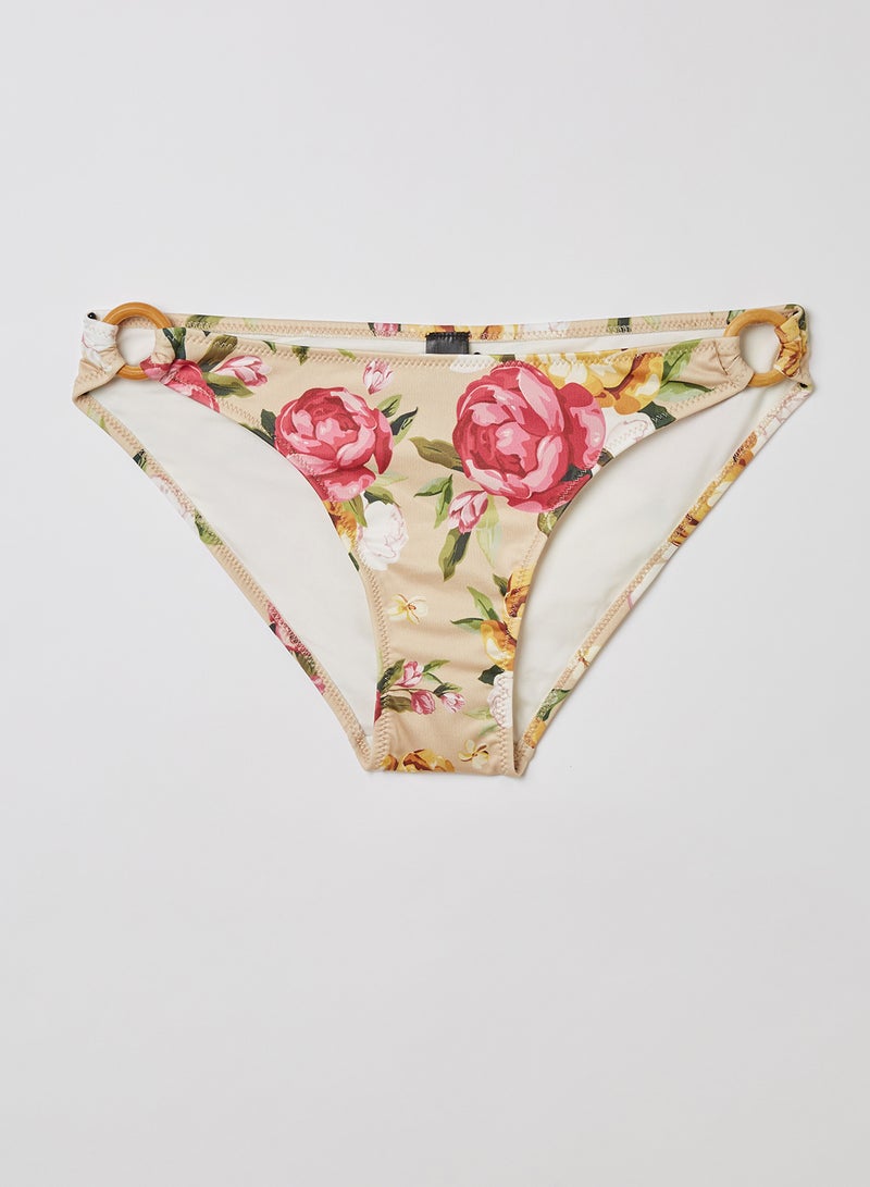 trendyol - Floral Patterned Ring Detailed Bikini Bottom Beige - Image 1