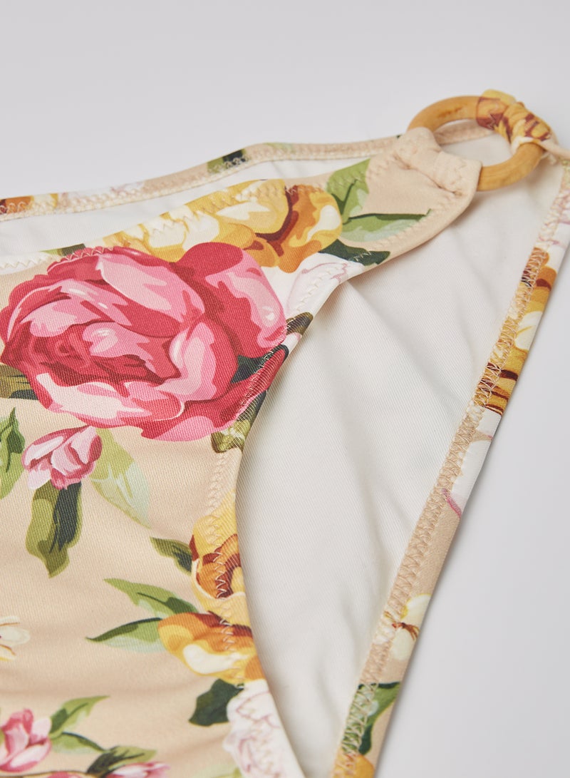 trendyol - Floral Patterned Ring Detailed Bikini Bottom Beige - Image 1