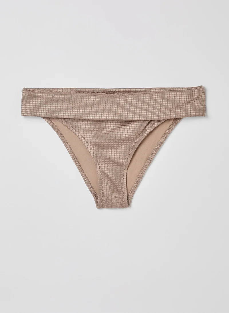 trendyol Textured Wide Waistband Bikini Bottom Mink