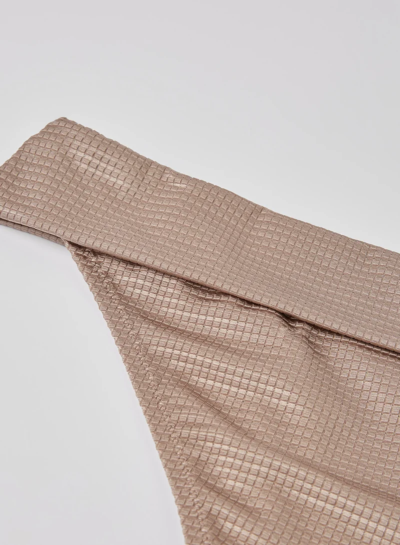 trendyol Textured Wide Waistband Bikini Bottom Mink