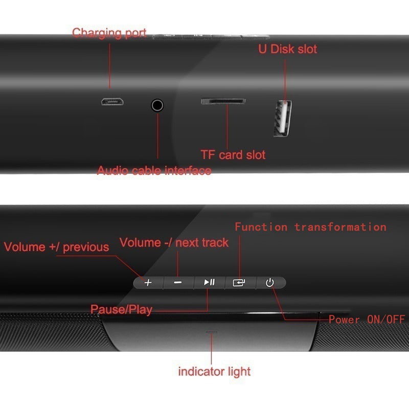 Portable Compact Wireless Soundbar Stereo Bluetooth Speaker Black