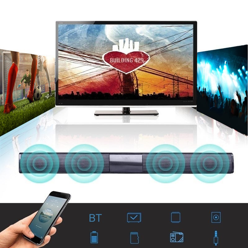 Portable Compact Wireless Soundbar Stereo Bluetooth Speaker Black