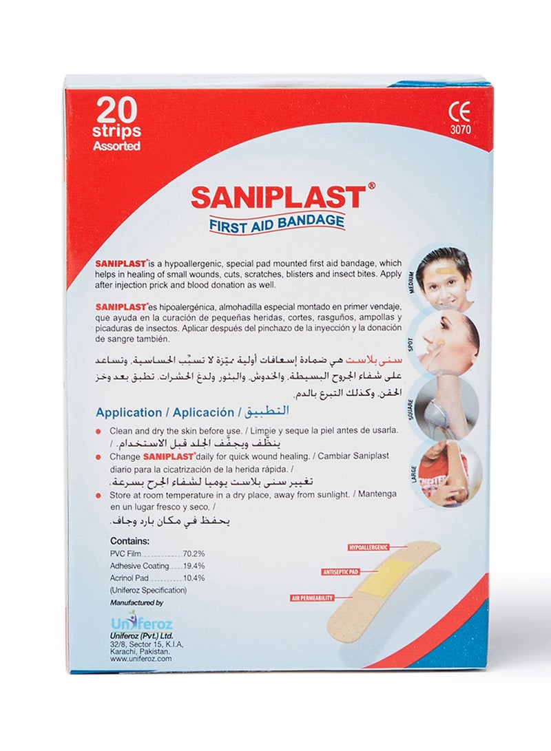 Generic - Saniplast Assorted 4 In 1 20’S, Adhesive Bandages Flexible Breathable Bandages For First Aid Wound Skin Wrap - Image 1