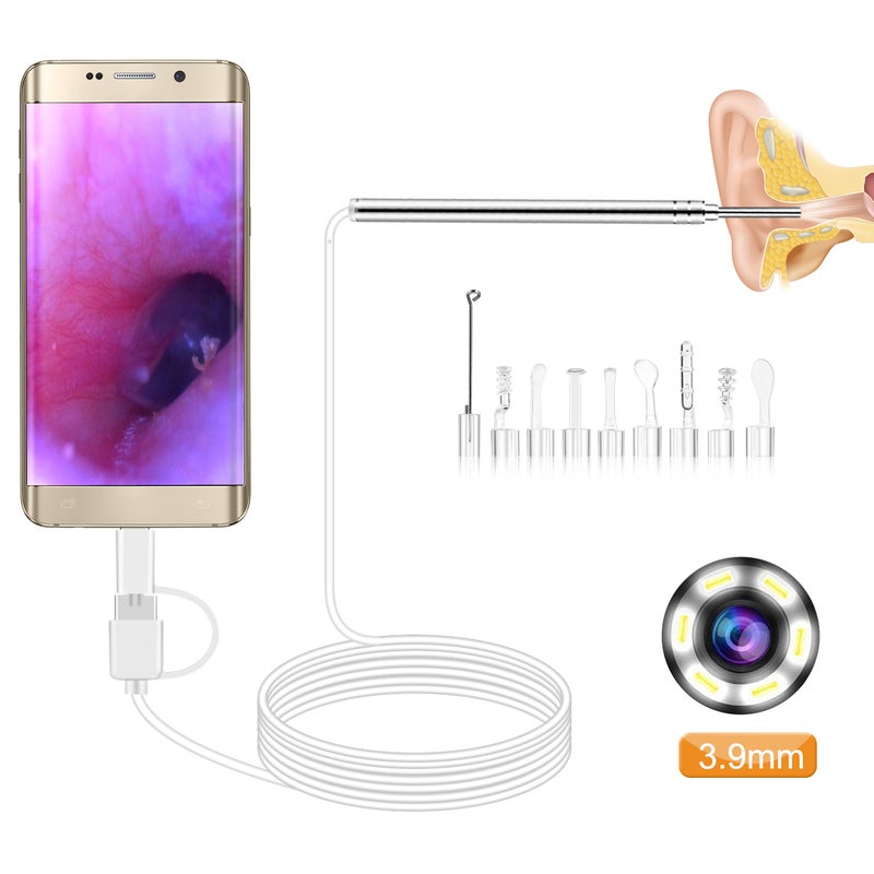 Mini Endoscope Camera 3.9MM 6 LEDs Three-in-one Interface USB Inspection Ear Nose Visual Health Care with Ear Pick Set - Image 4