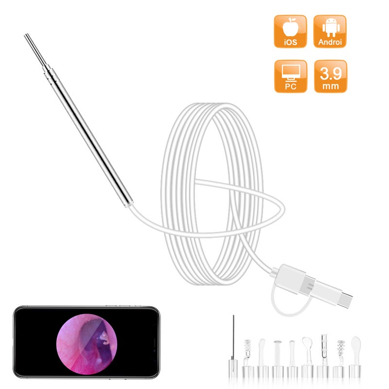 Mini Endoscope Camera 3.9MM 6 LEDs Three-in-one Interface USB Inspection Ear Nose Visual Health Care with Ear Pick Set - Image 2
