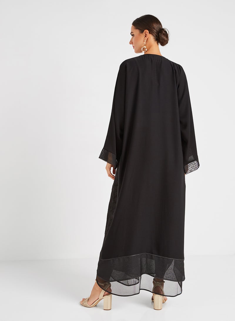 حياة عباية بجوانب مطرّزة أسود - Image 2