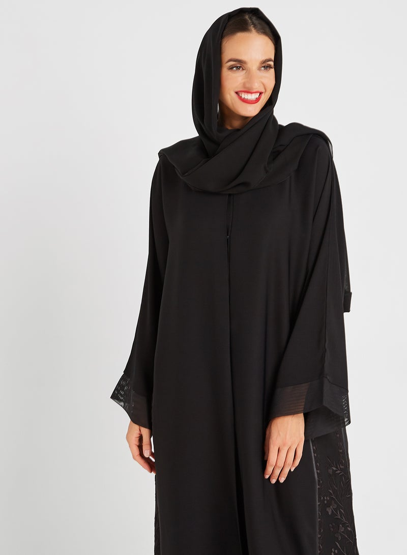حياة عباية بجوانب مطرّزة أسود - Image 3