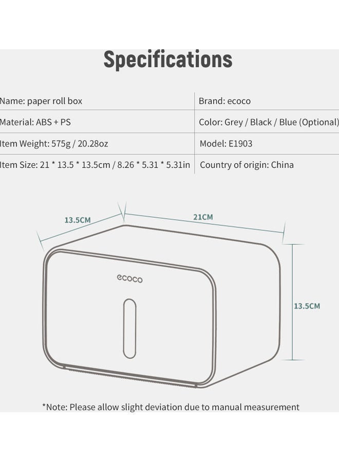 ecoco Wall Mounted Paper Roll Tissue Box Grey 21.5*14*14centimeter - Image 3