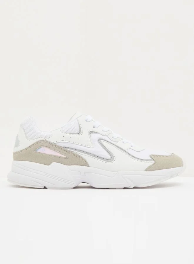 shoexpress Textured Lace-Up Trainers White/Beige