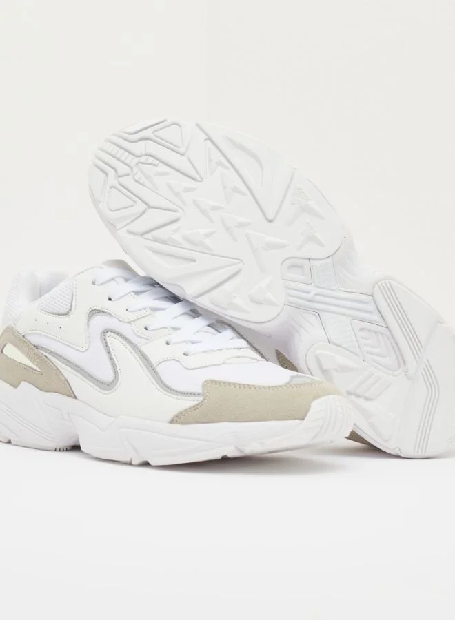shoexpress Textured Lace-Up Trainers White/Beige