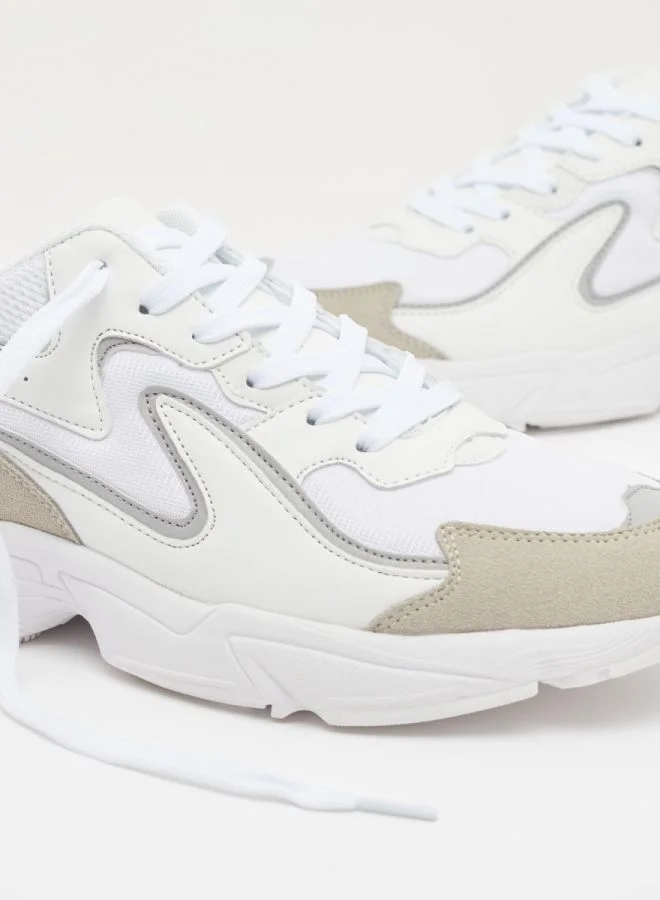 shoexpress Textured Lace-Up Trainers White/Beige