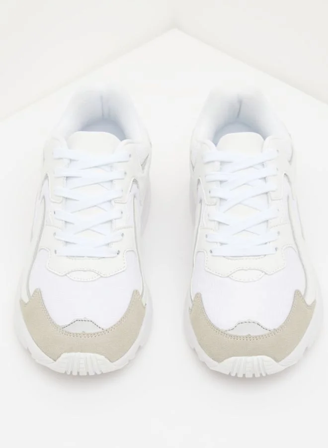 shoexpress Textured Lace-Up Trainers White/Beige