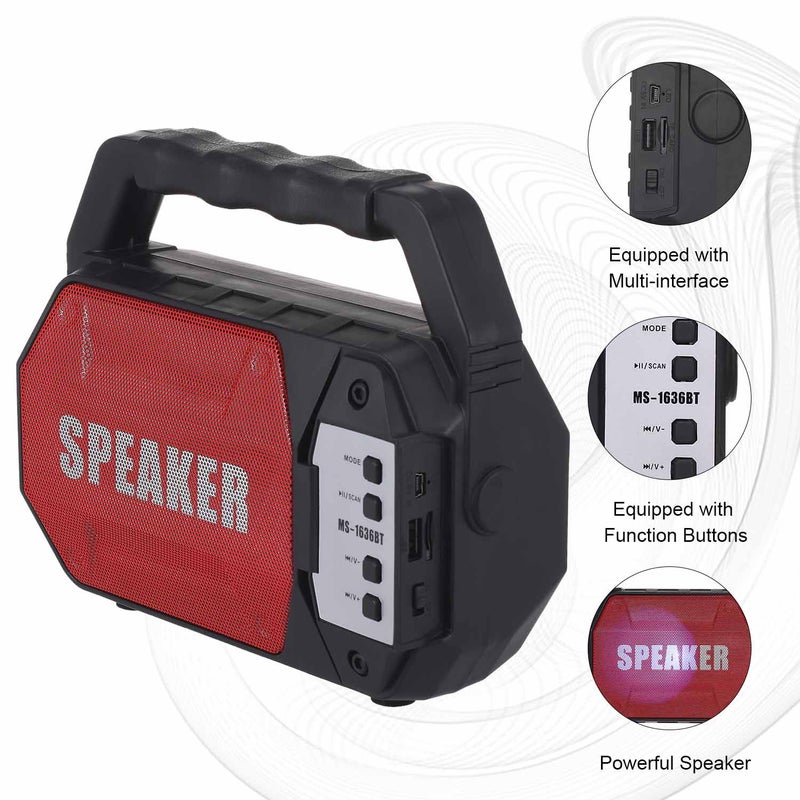 Generic - MS-1636BT LED Light Super Bass Wireless Bluetooth Speaker Black/Red - Image 1