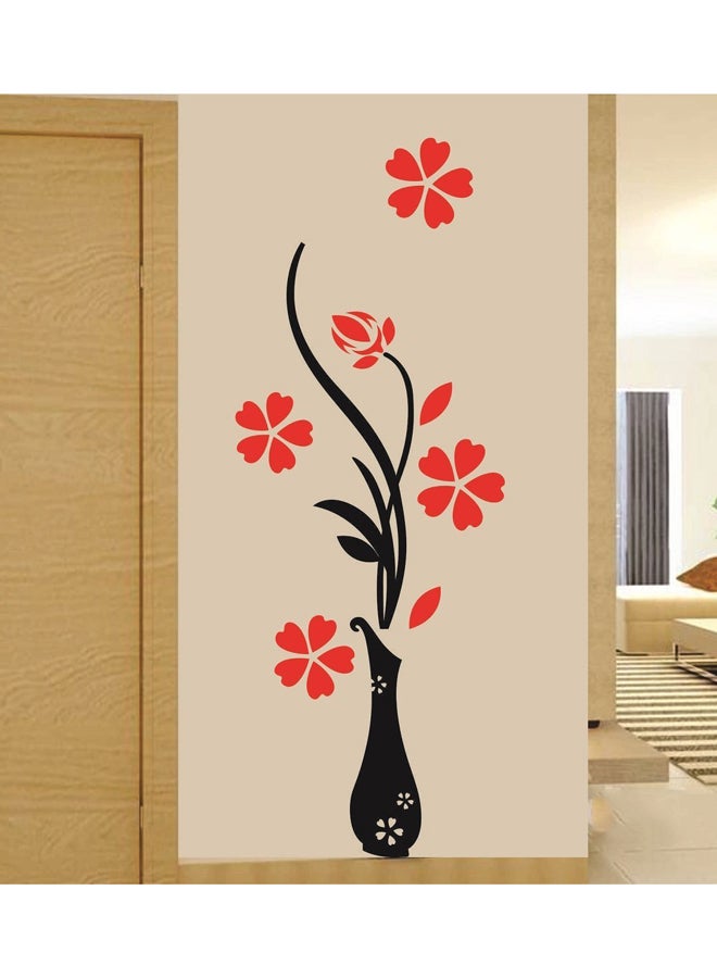 ملصق جداري بتصميم مزهرية زهور ثلاثية الأبعاد أسود/أحمر 120x40سم - Image 3