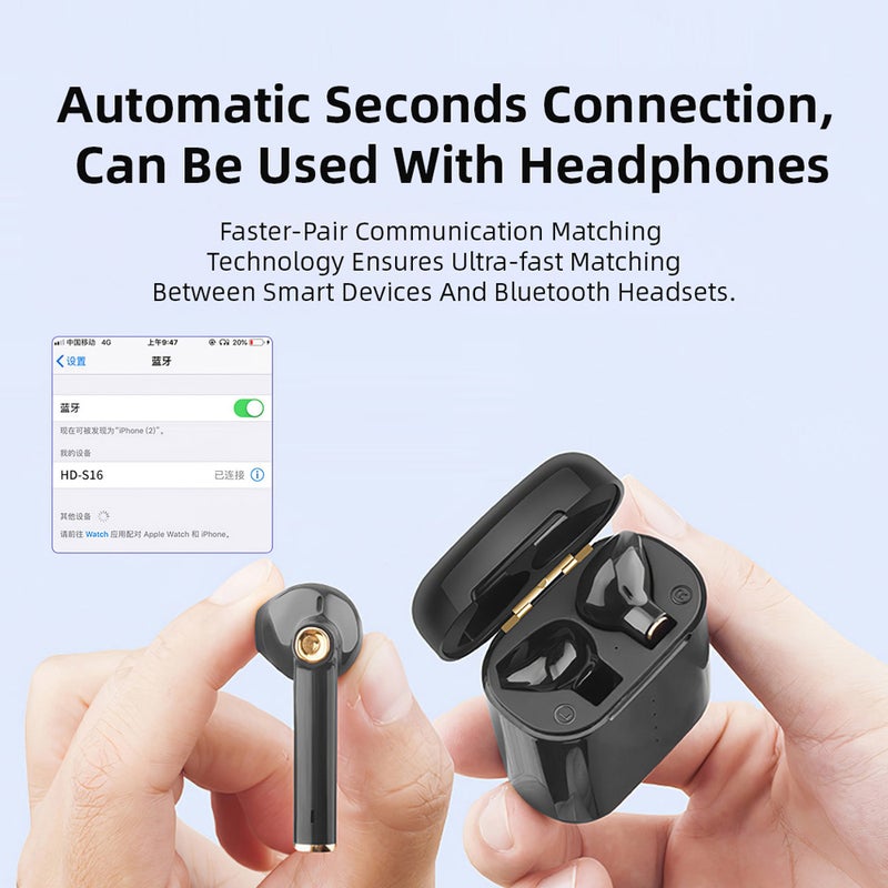 Generic - HD-S16 TWS Wireless BT Headset Sports Earphones Black - Image 1