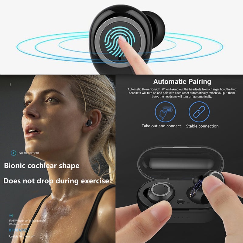 TWS Wireless Earphones Chargeable Headsets Black/Gold  - Image 5