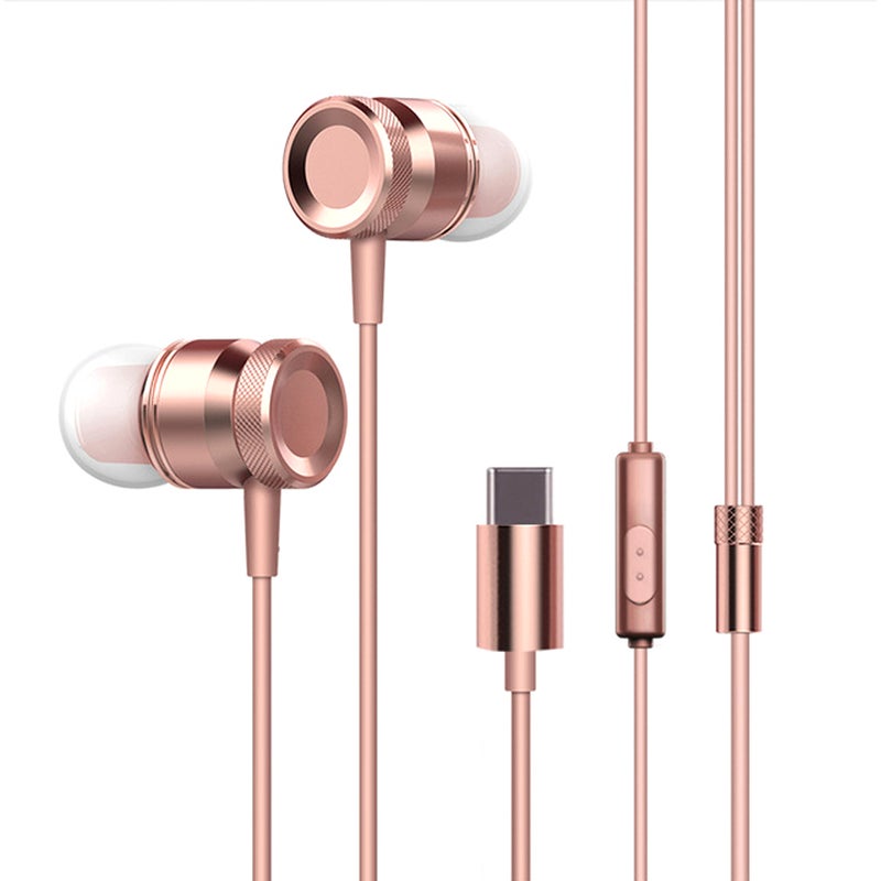 Generic Wired Earphone Headset With Microphone Rose Gold  - Image 1