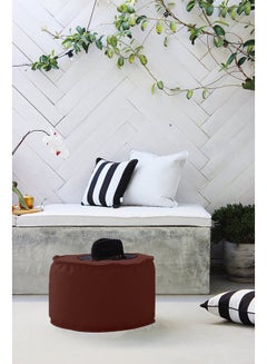 REGAL IN HOUSE Linen Round Pouf Brown 60x40cm  - Image 3