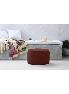 REGAL IN HOUSE Linen Round Pouf Brown 60x40cm  - Image 2