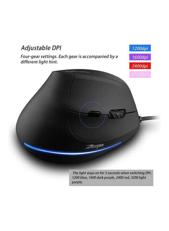 ZELOTES Wired Vertical Mouse Black  - Image 2