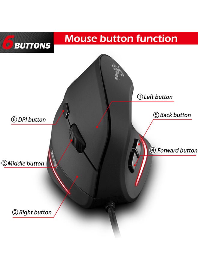 ZELOTES Wired Vertical Mouse Black  - Image 3