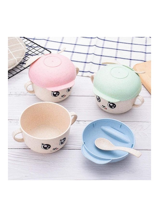 Home Wheat Bowl With Lid And Spoon White/Green 14x14x13cm - Image 2