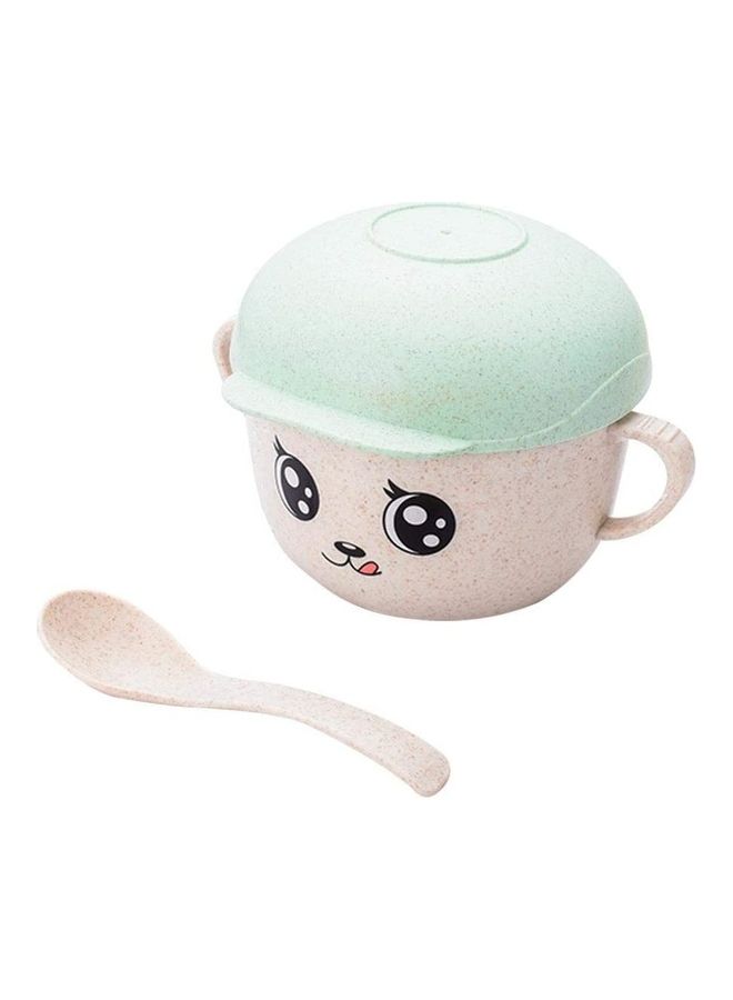 Home Wheat Bowl With Lid And Spoon White/Green 14x14x13cm - Image 1