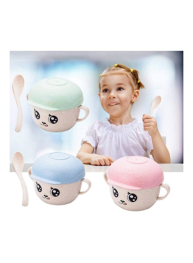 Home Wheat Bowl With Lid And Spoon White/Green 14x14x13cm - Image 3