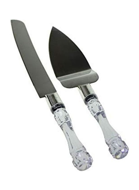 Stainless Steel Cake Knife and Server Set with Acrylic Handle Slicer Cutter Pizza Shovel Knife Pie Server Hand Tool with Cutting Knife Decorating Tools Set of 2 Multicolour