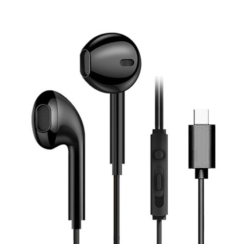 Generic Type-C Line Control Earphone With Mic Black  - Image 1