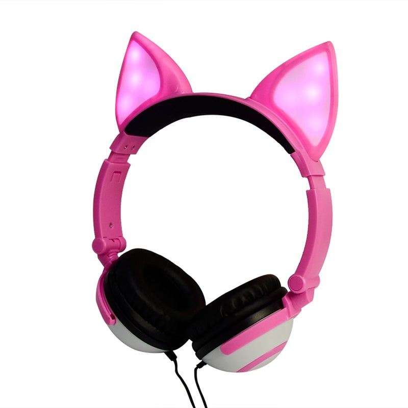 Generic LX-X109 Foldable Wired Fox Ear Headphones Pink  - Image 1