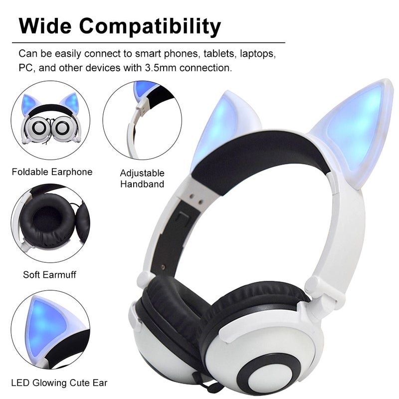 Generic LX-X109 Foldable Wired Fox Ear Headphones Pink  - Image 2